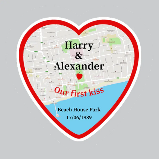 "first..."   Heart Shaped Map Sticker