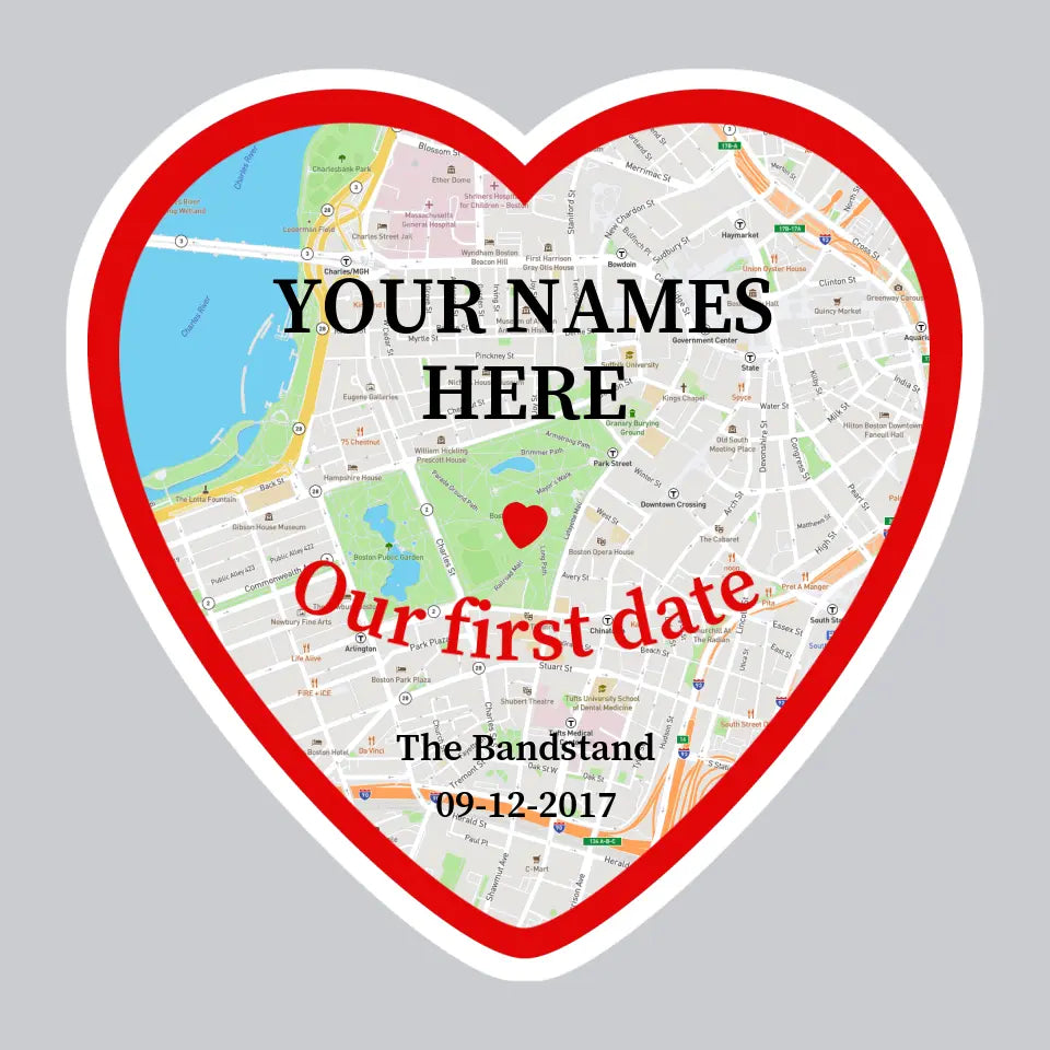 "first..."   Heart Shaped Map Sticker